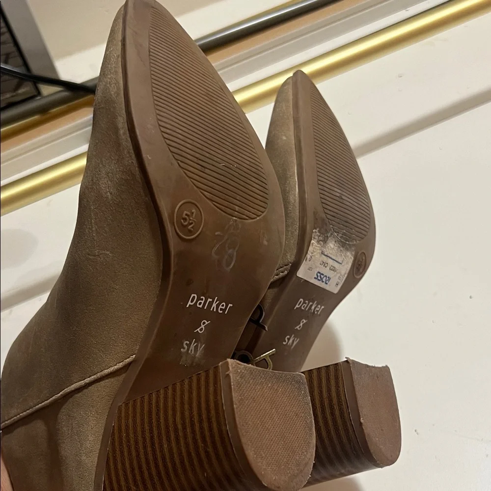 Parker Taupe Suede-Look Ankle Booties with Side Zip, 3in heel